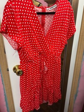 Ecowish Red Polka Dot Mini Dress